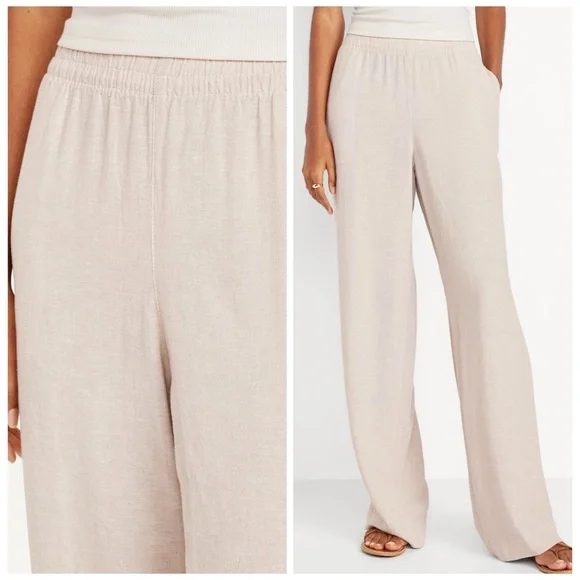 OLD NAVY NWT XL High-Waisted Linen-Blend Wide-Leg Pants in Flax Linen Natural - Picture 10 of 12
